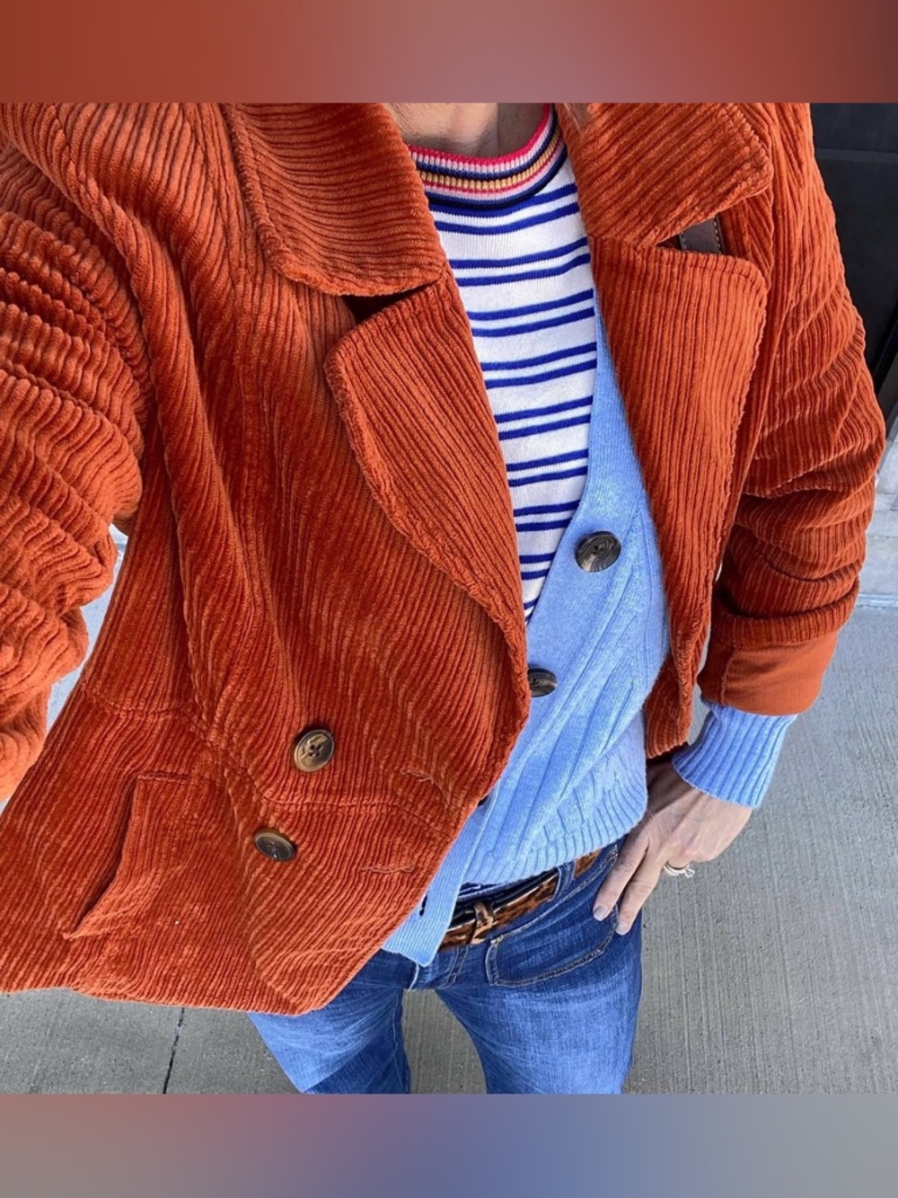 CAbi Professor Pea Coat Rust Orange Corduroy Double-Breasted Blazer, Size Large